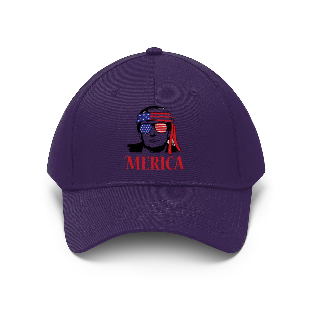 Classic Merica Baseball Cap with Trump Design featuring a patriotic graphic and bold lettering.
