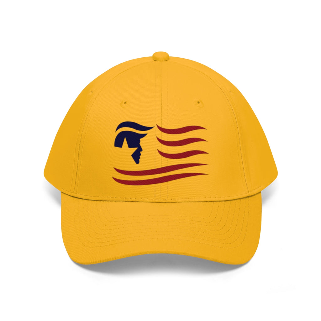 Image of American Flag Twill Cap Trump Classic Patriotic Cap with a creative design featuring a silhouette and stripes.