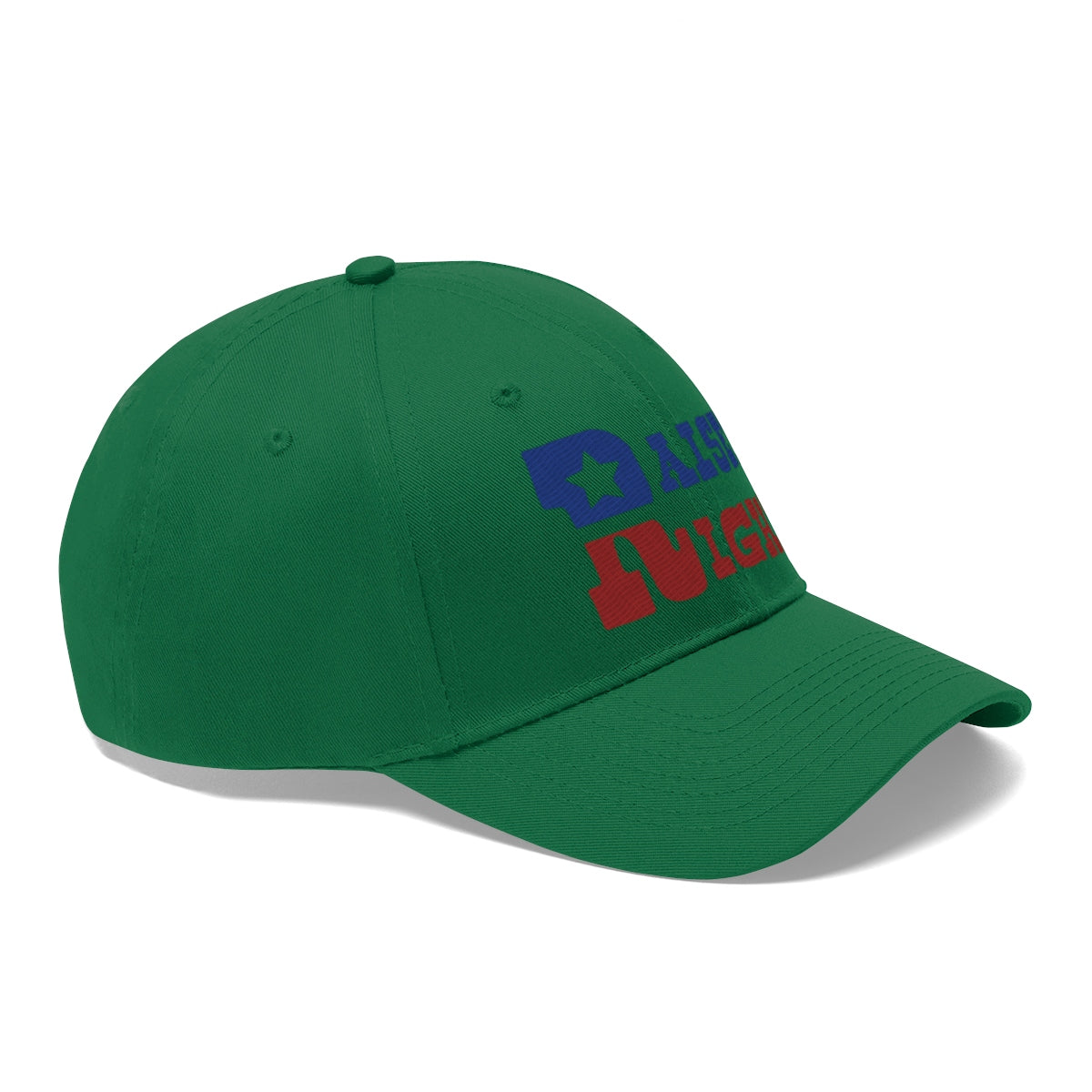 Raised Right Twill Cap Bold Values Casual Wear Cap in green with bold text design.