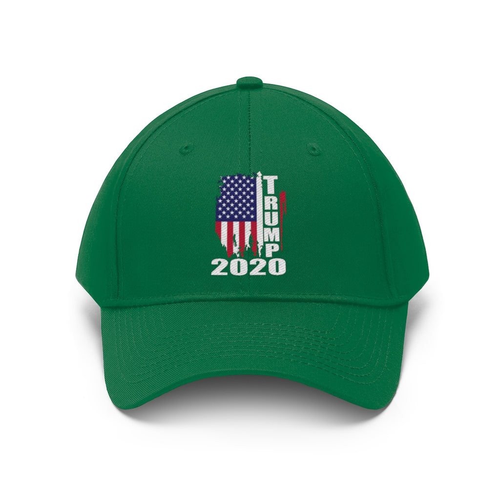 Vertical Distressed American Flag 2020 Trump Twill Cap