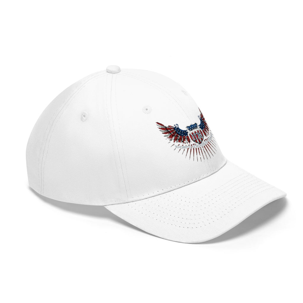 Don't Tread On Me 1776 Eagle American Flag Twill Cap white hat with patriotic eagle design
