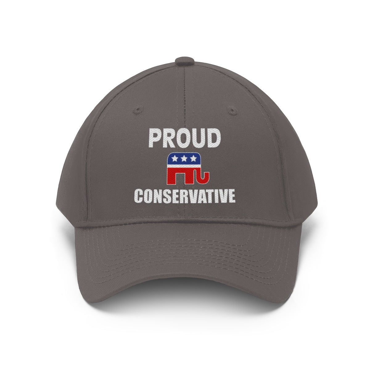 Classic Proud Conservative Twill Baseball Cap featuring proud conservative messaging and iconic elephant design.