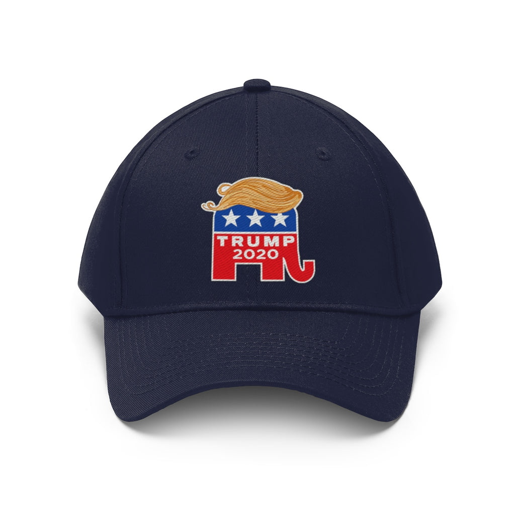 Hair 2020 Twill Baseball Cap Featuring Trump - navy cap with Trump logo and design.
