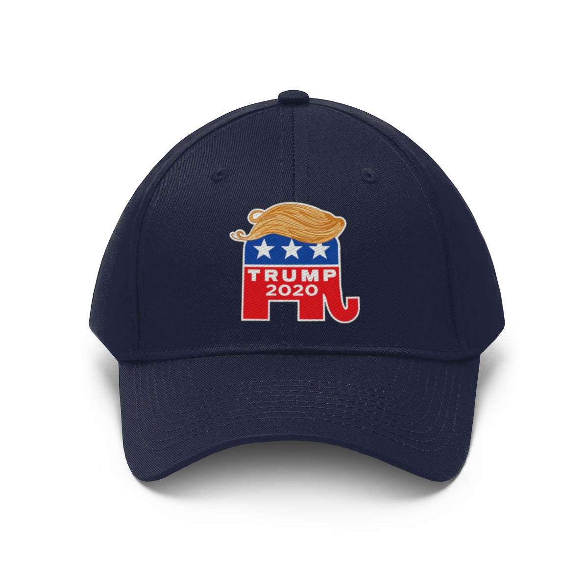 Hair 2020 Twill Baseball Cap Featuring Trump - navy cap with Trump logo and design.