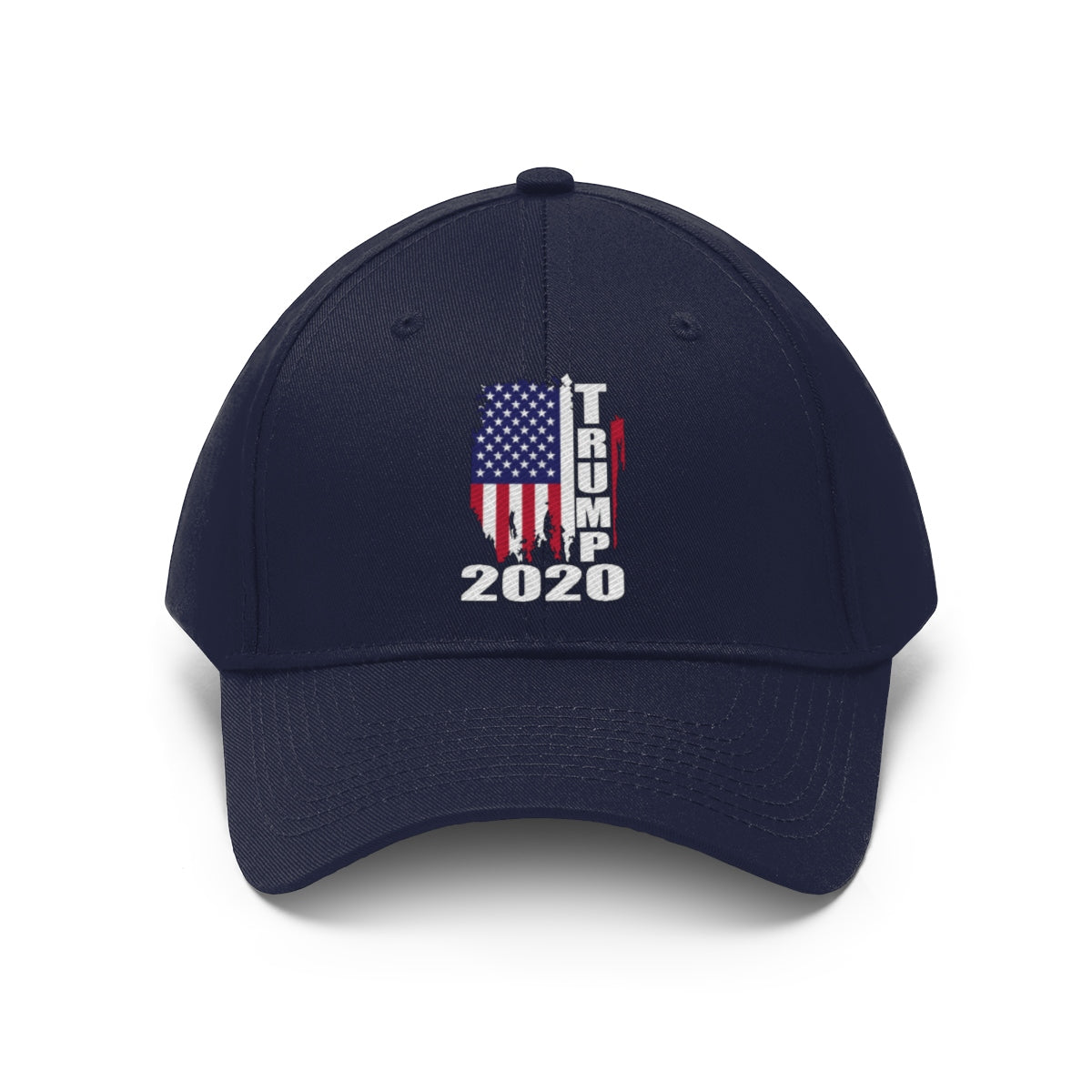 Vertical Distressed American Flag 2020 Trump Twill Cap