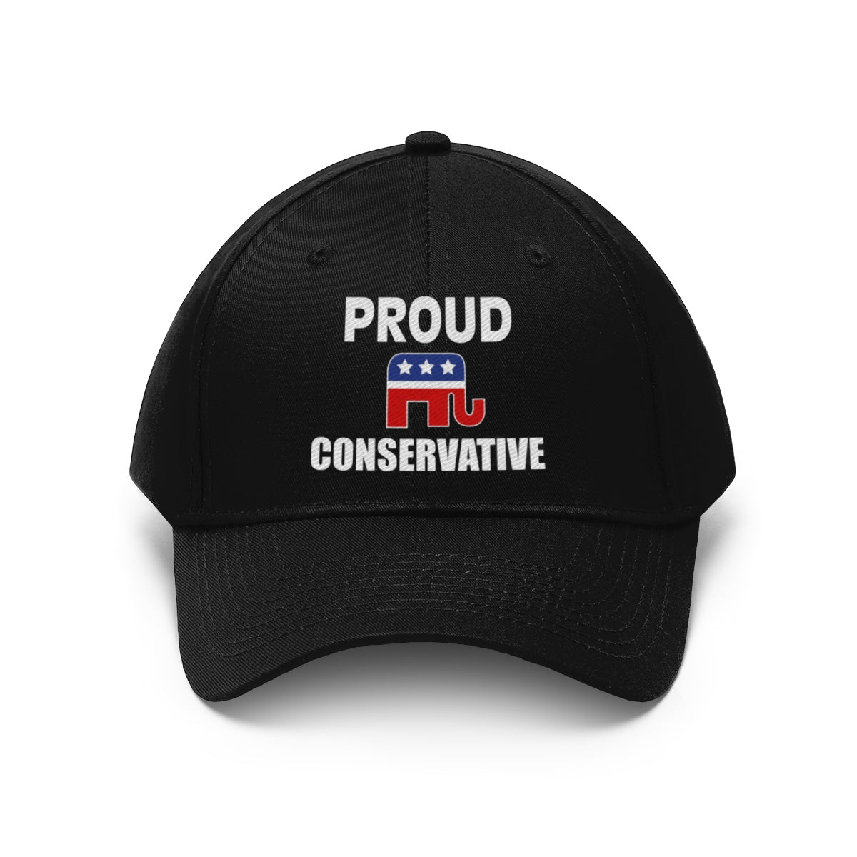 Classic Proud Conservative Twill Baseball Cap featuring a bold design with 'PROUD CONSERVATIVE' text.