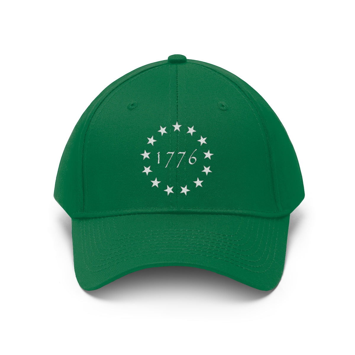 Vintage Betsy Ross Stars Cotton Twill Cap in green with white 1776 stars design.