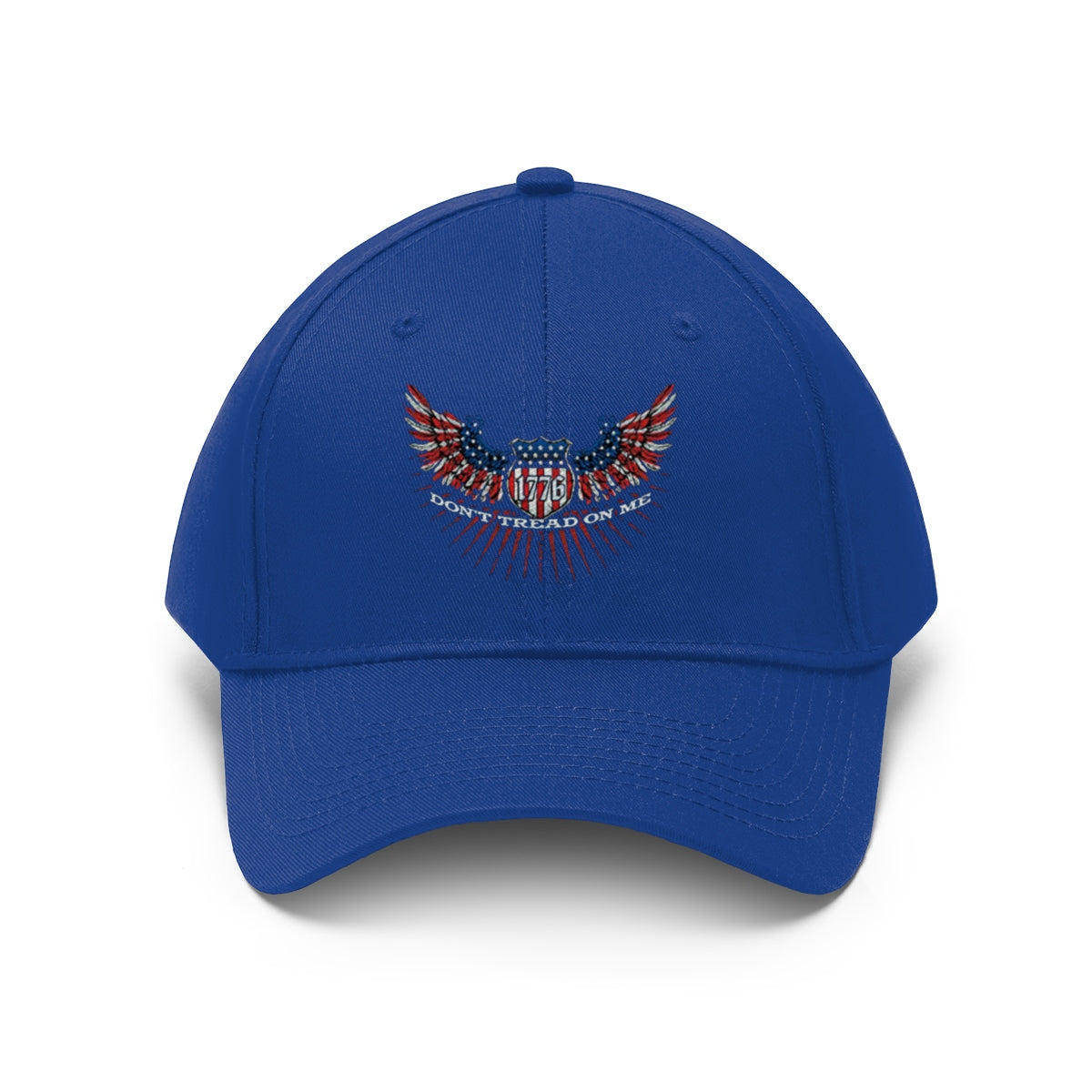 Don't Tread On Me 1776 Eagle American Flag Twill Cap in blue, featuring an eagle and flag design.