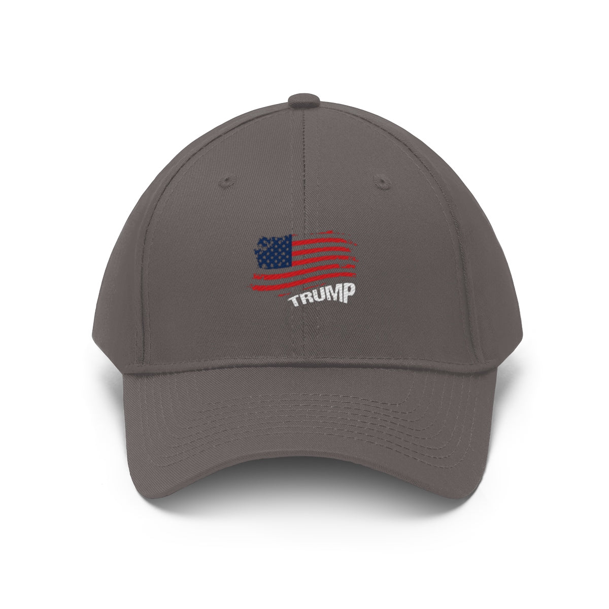American Flag Twill Cap Trump Bold Supporter Cap featuring embroidered American flag and Trump text.