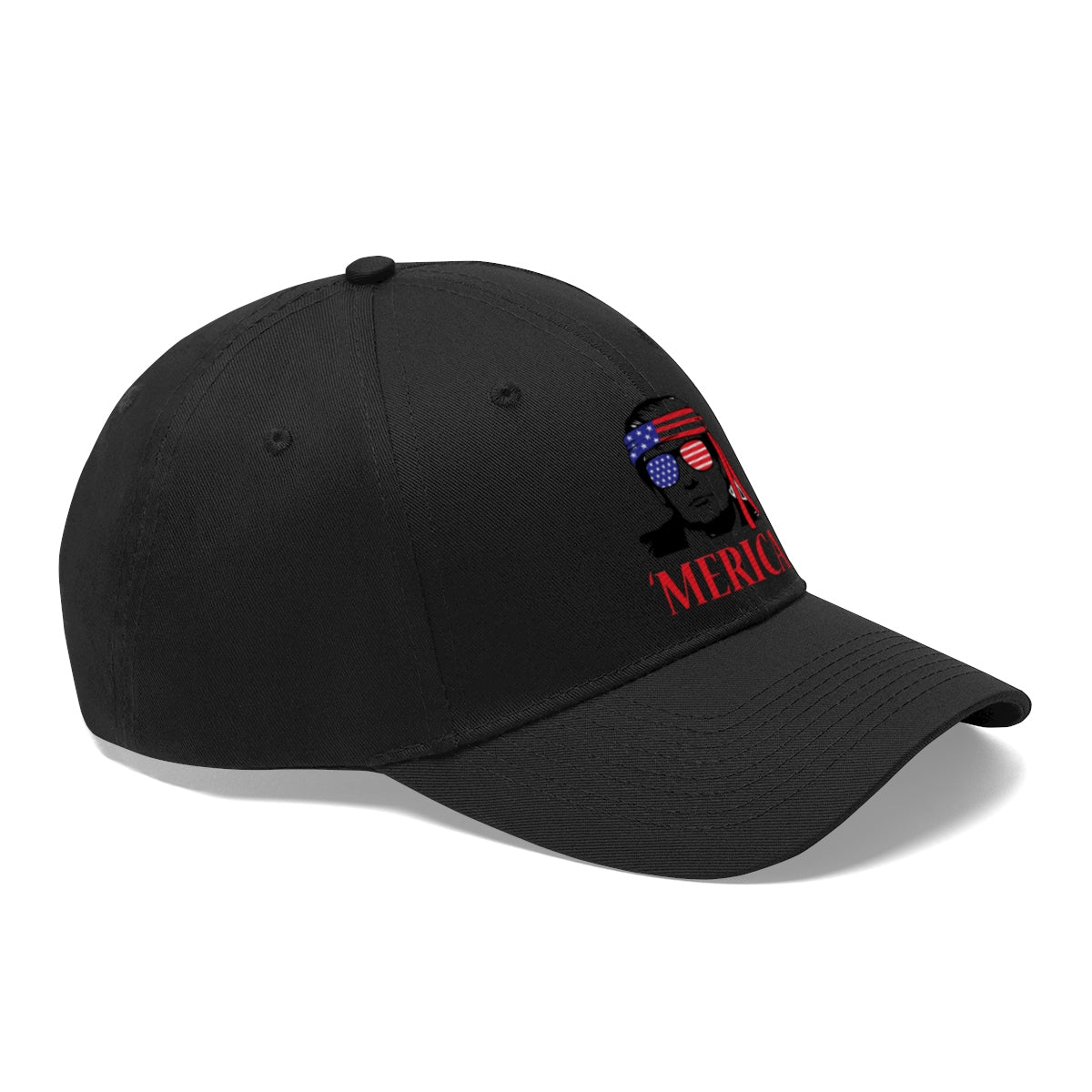 Classic Merica Baseball Cap with Trump Design displayed in black with embroidered design.