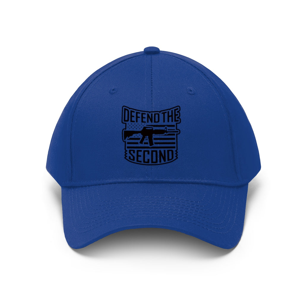 Defend the Second Patriotic Twill Cap blue hat featuring Second Amendment design.