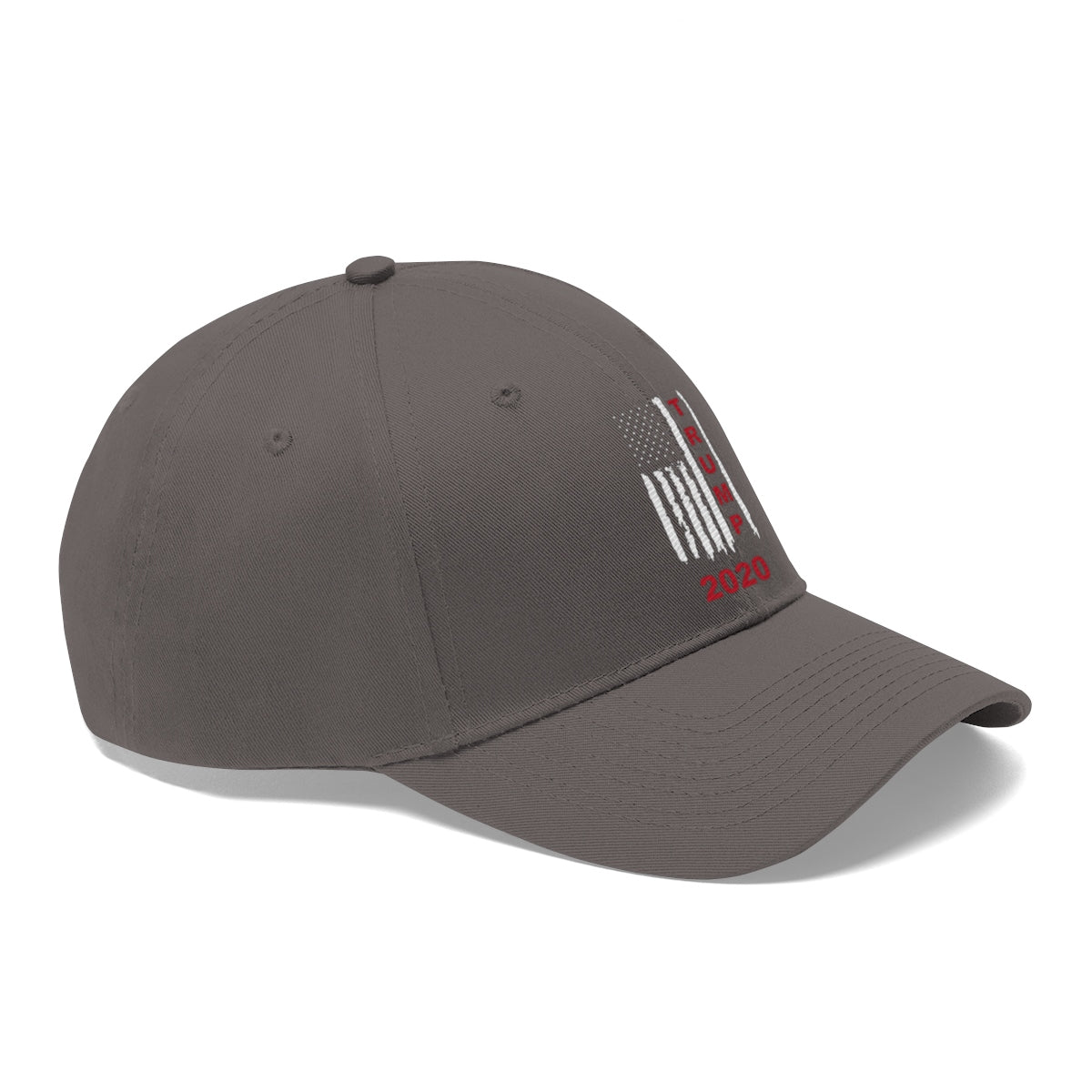 Trump 2020 Red On Distressed American Flag Twill Cap featuring a classic design and bold colors.