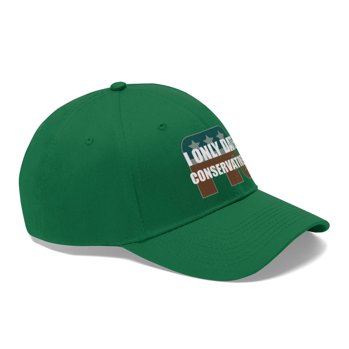 I Only Date Conservatives Twill Cap in green featuring a bold statement on political dating.