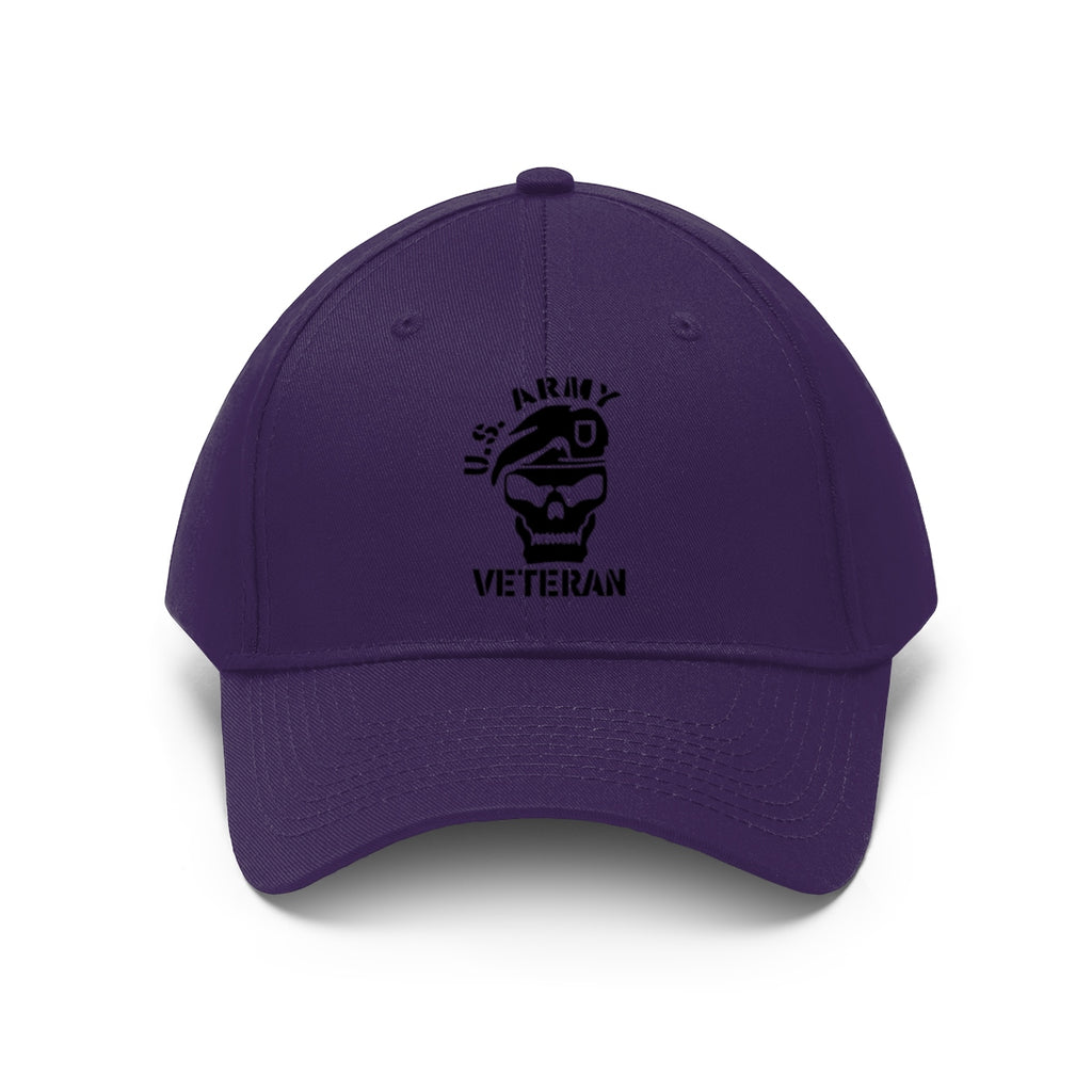 Vintage Twill Baseball Cap US Army Veteran in purple featuring a bold veteran design.
