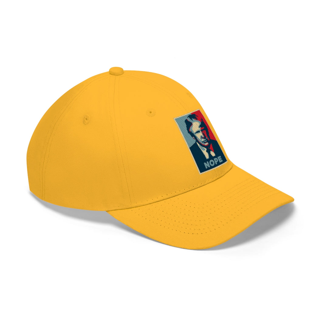 Vintage Nope Baseball Cap Inspired by Trump yellow hat with iconic design and political statement.