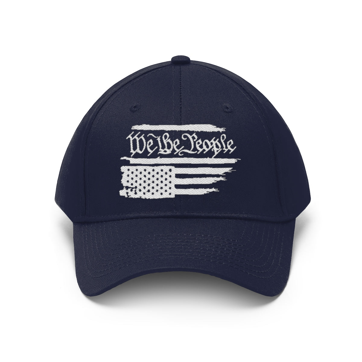 We The People On Distressed American Flag Twill Cap featuring a unique design with an American flag.