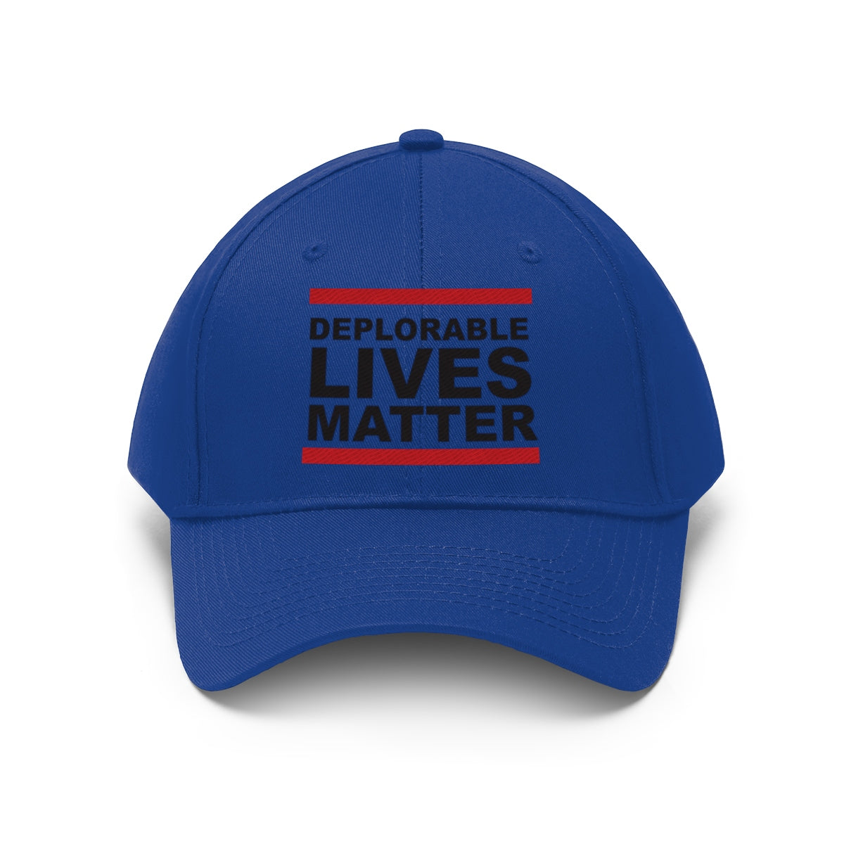 Deplorable Lives Matter Twill Cap in blue showcasing bold text for passionate patriots.
