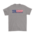 Trump As American Flag Make America Great Again t-shirt with bold political statement print.
