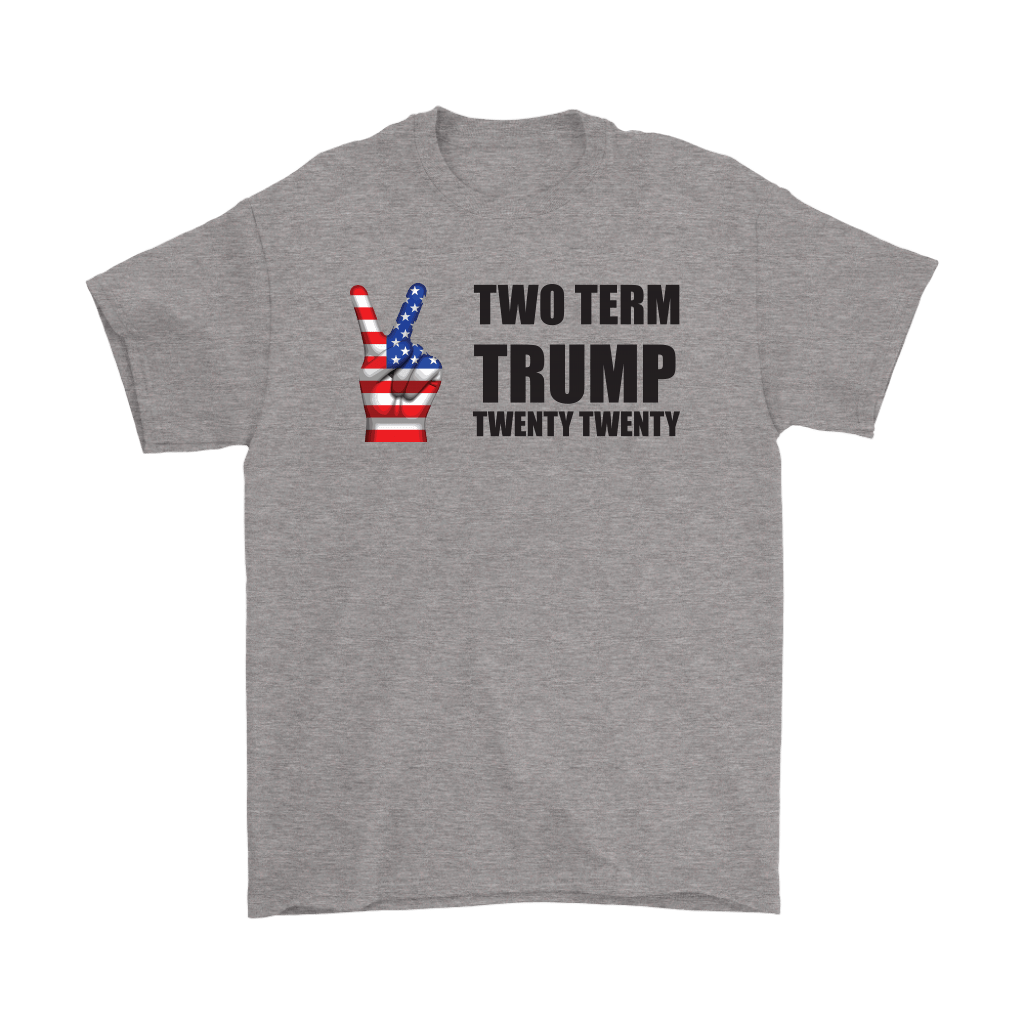 Gray Twenty Twenty Two Term Trump Supporter Graphic Tee with peace sign design.