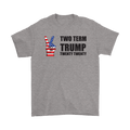 Gray Twenty Twenty Two Term Trump Supporter Graphic Tee with peace sign design.