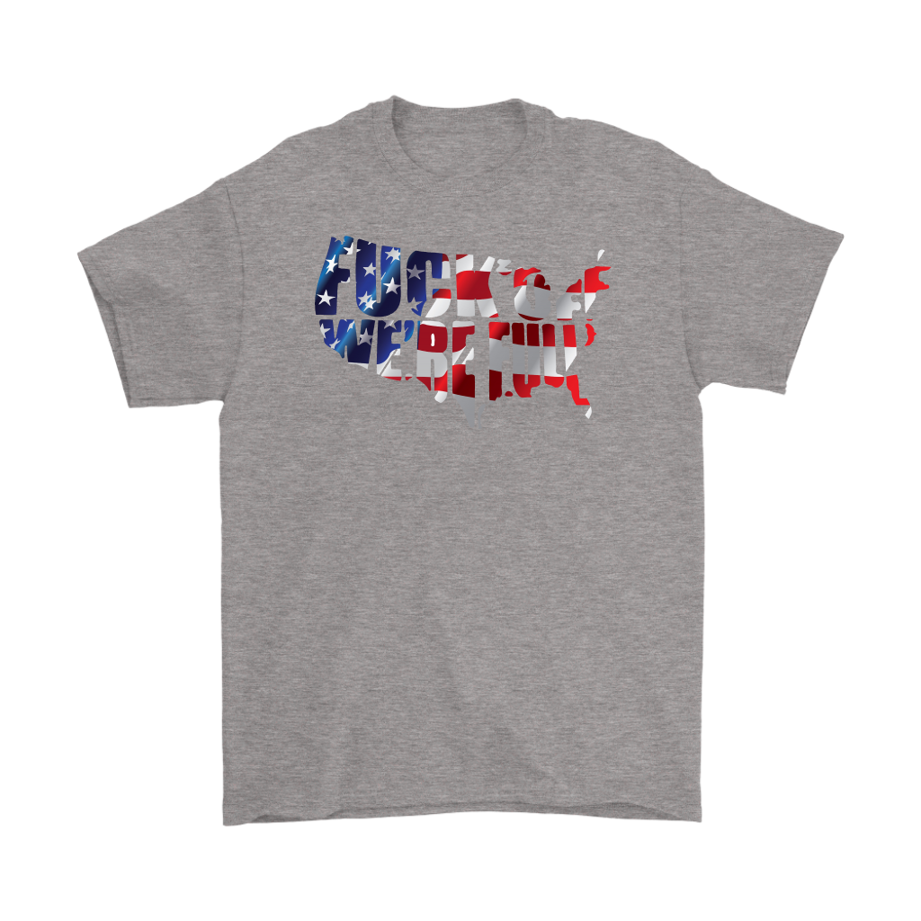 Protect America's Borders Patriotic Shirt with USA flag design, gray color, short-sleeve, statement apparel for national pride.