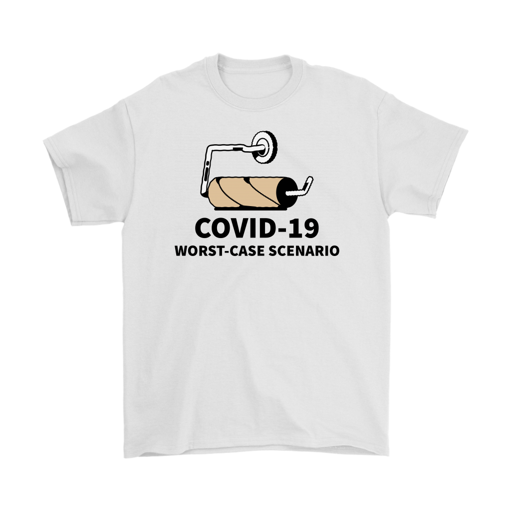 COVID-19 Worst Case Scenario Graphic Twill Cap showcasing dark humor design on a casual white t-shirt.