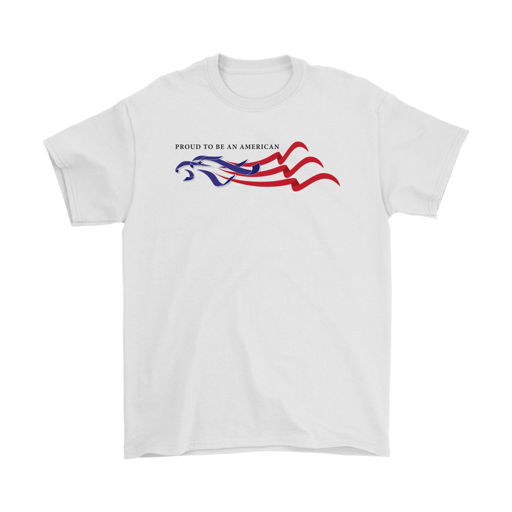 Proud To Be An American Eagle Flag t-shirt featuring a stylized eagle and flag graphic in patriotic colors.