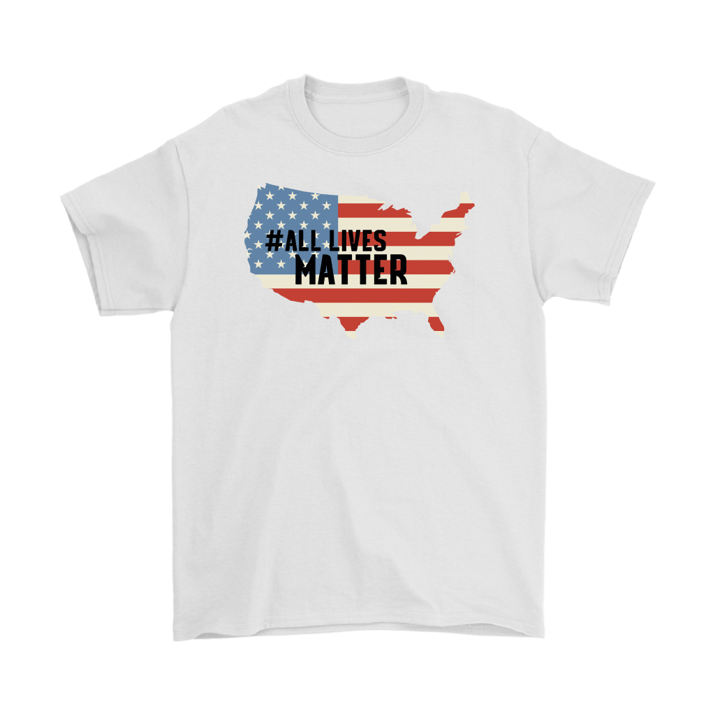 Unity in America Map Patriotic Design Tee with USA flag and '#All Lives Matter' text.
