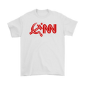 T-shirt featuring CNN Logo As Hammer & Sickle Soviet Symbol, satirical political design.
