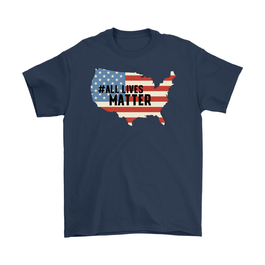 Unity in America Map Patriotic Design Tee with US flag motif and '#All Lives Matter'