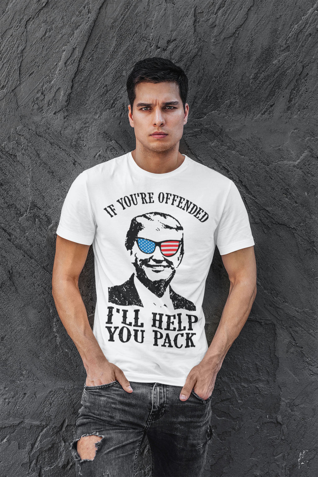 Trump USA Glasses Patriotic Graphic Tee with political design worn by a man.