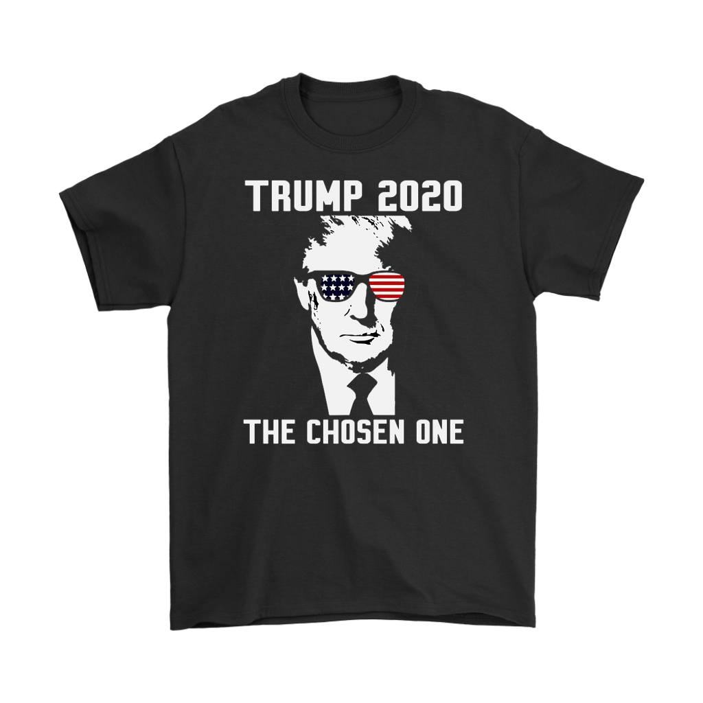 Trump 2020 The Chosen One USA Shirt featuring a design with sunglasses and American flag elements.