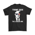 Trump 2020 The Chosen One USA Shirt featuring a design with sunglasses and American flag elements.