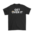 Bold Hair Silhouette Statement Shirt featuring 'Get Over It' text design on black fabric.