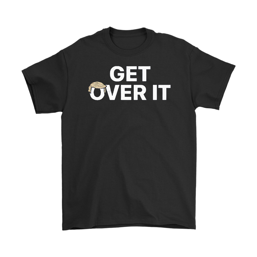 Bold Hair Silhouette Statement Shirt featuring 'Get Over It' text design on black fabric.