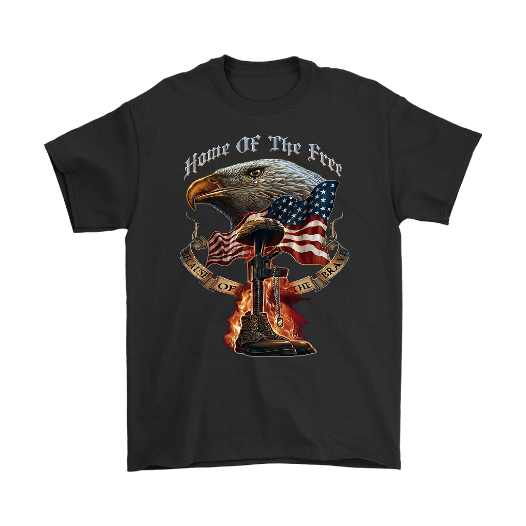 Home Of The Free Because Of The Brave t-shirt with eagle and American flag design.
