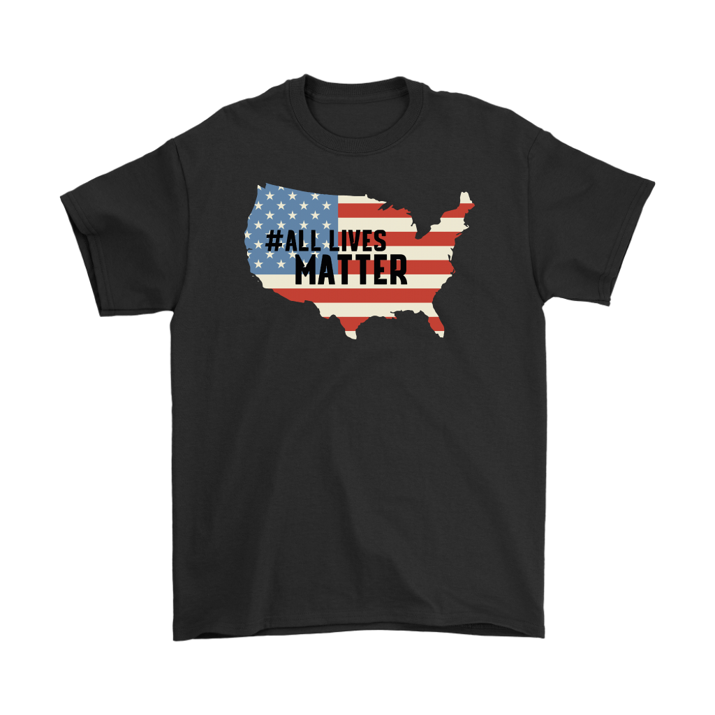 Unity in America Map Patriotic Design Tee with USA flag and All Lives Matter text