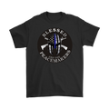 Blessed Are The Peacemakers Punisher AR-15s t-shirt featuring a bold graphic design and American flag helmet logo.