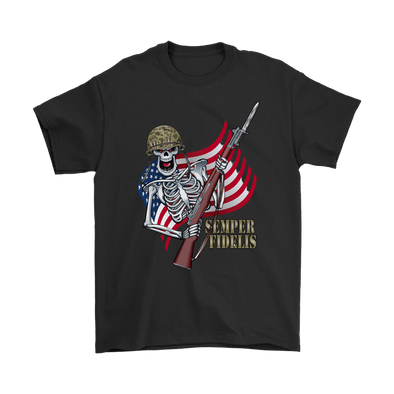 Semper Fidelis With Skeleton, Rifle and American Flag