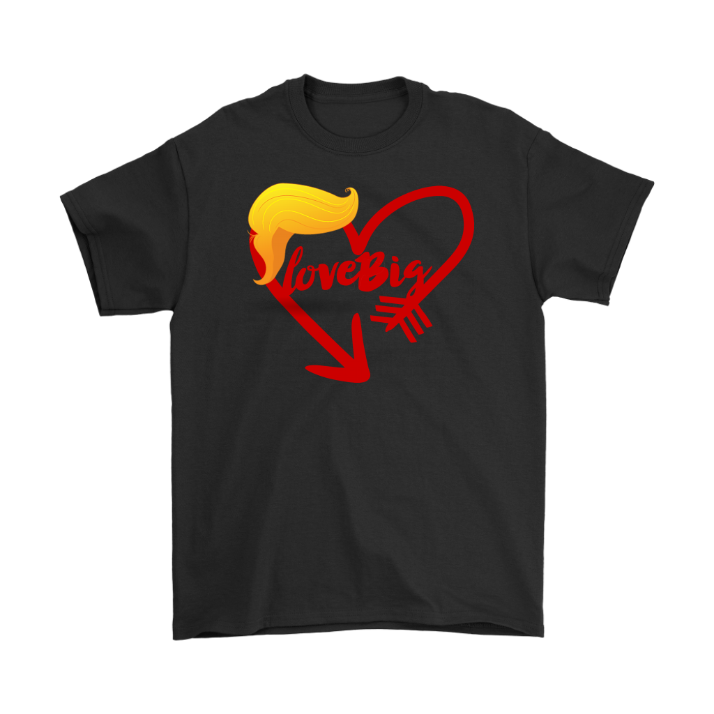 Black Love Big with Trump Hair Graphic Tee featuring iconic hair silhouette and heart design.