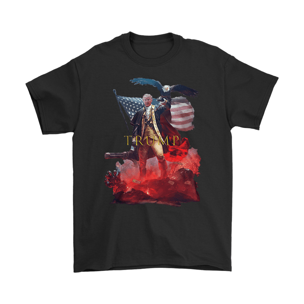 As George Washington Trump Historical Style Graphic Tee featuring bold patriotic artwork and political statement.