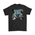 Symphony X Iconoclast Graphic Design on black t-shirt, featuring a cyberpunk-inspired progressive metal aesthetic.