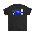 Blue Lives Matter American Flag Patriotic Graphic Tee with stars and stripes design.