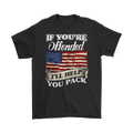 Bold Statement Humor Graphic Tee with American flag and witty "If You're Offended, I'll Help You Pack" text design.