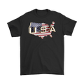 USA On American Flag Patriotic Graphic Tee Shirt with map design on black cotton