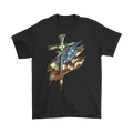 Graphic of a Dagger and American Flag on a black tee. Patriotic and edgy design for Dagger and American Flag Graphic Tee lovers.