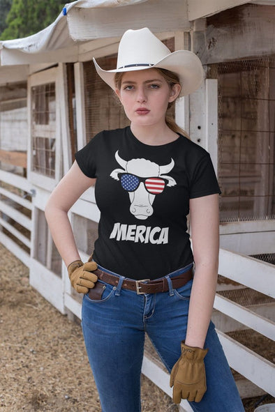 Merica Cow With American Flag Sunglasses