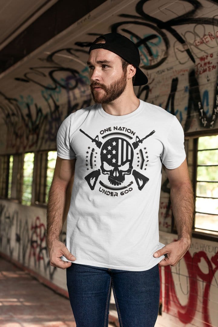 One Nation Under God | USA Skull With Rifles