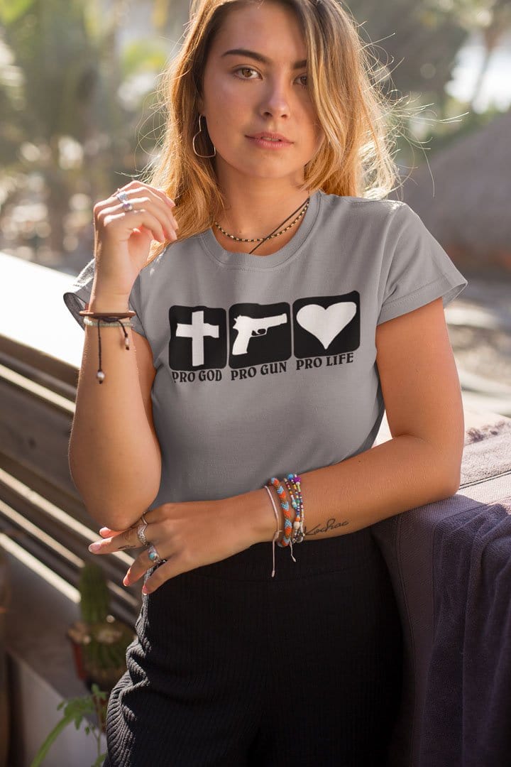 Pro God Pro Gun Pro Life With Cross, Pistol & Heart