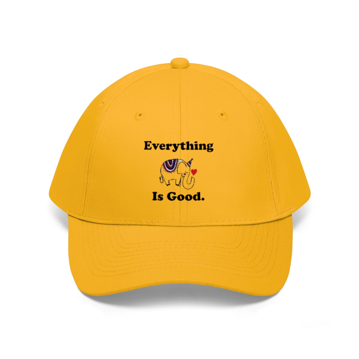 Everything Is Good With GOP Elephant Symbol Twill Cap in yellow featuring a playful elephant design.